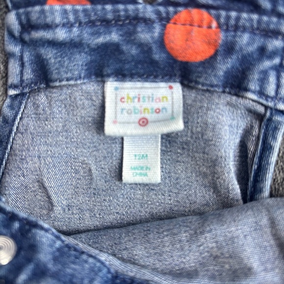 Kids Denim Overalls with Orange Polka Dots - Picture 4 of 5